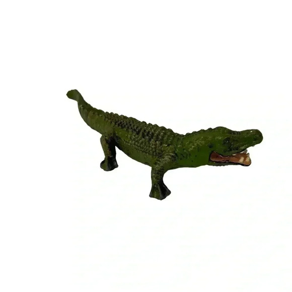 VINTAGE ITALIAN 1970s? CLAY SMILING CROCODILE FIGURINE GREEN HAND-PAINTED - Picture 3 of 5